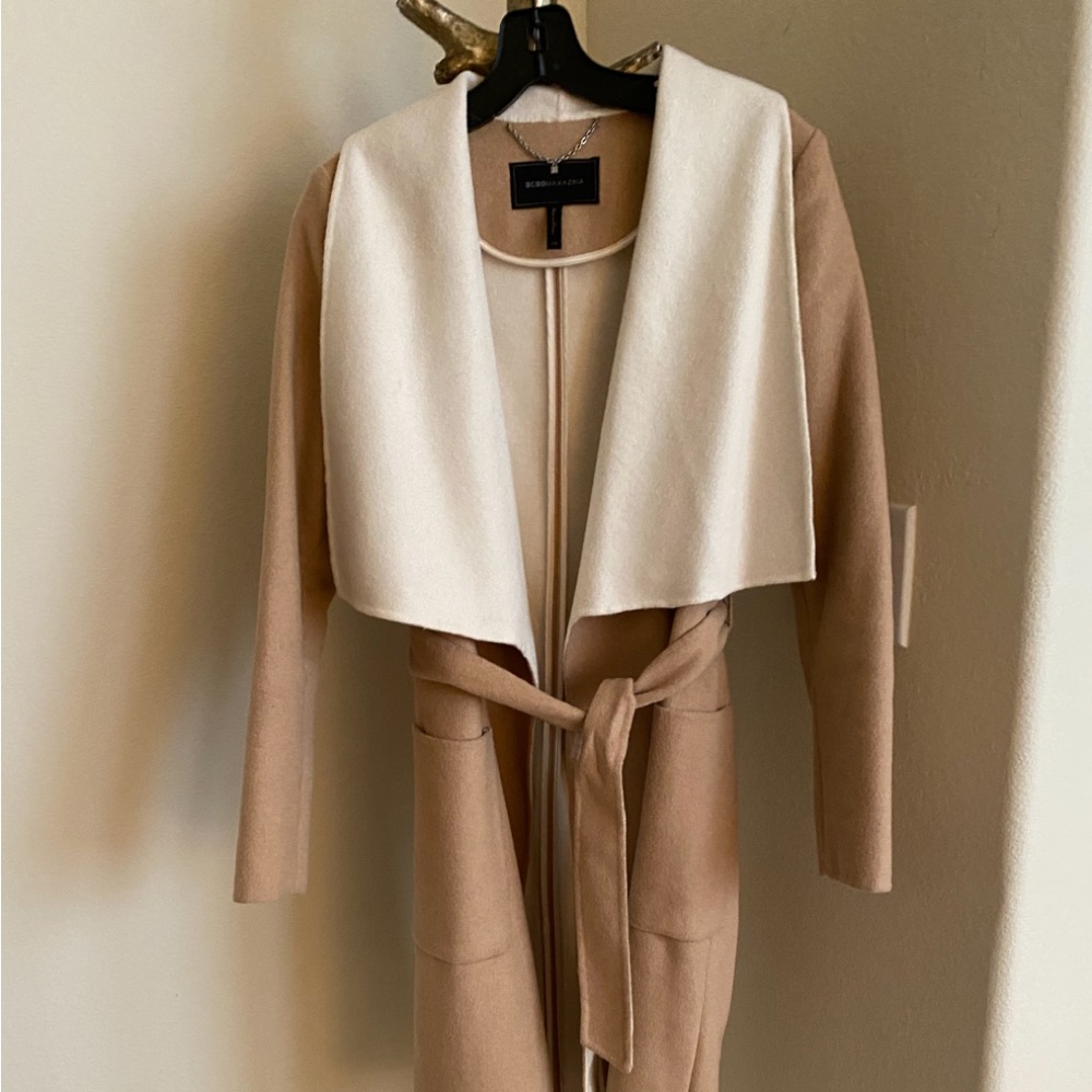 BCBGMAXAZRIA, TWO TONE WRAP COAT